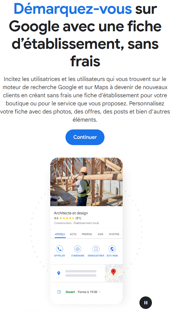 Page officielle de la fiche d'etablissement Google (Google Business Profile)