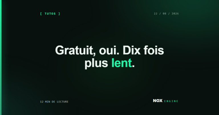 Vignette Nox Engine, fiche claude-code-gratuit : Gratuit, oui. Dix fois plus lent.