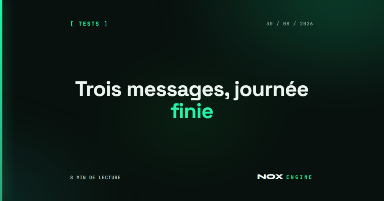 Vignette Nox Engine, fiche bolt-new-avis : Trois messages, journée finie